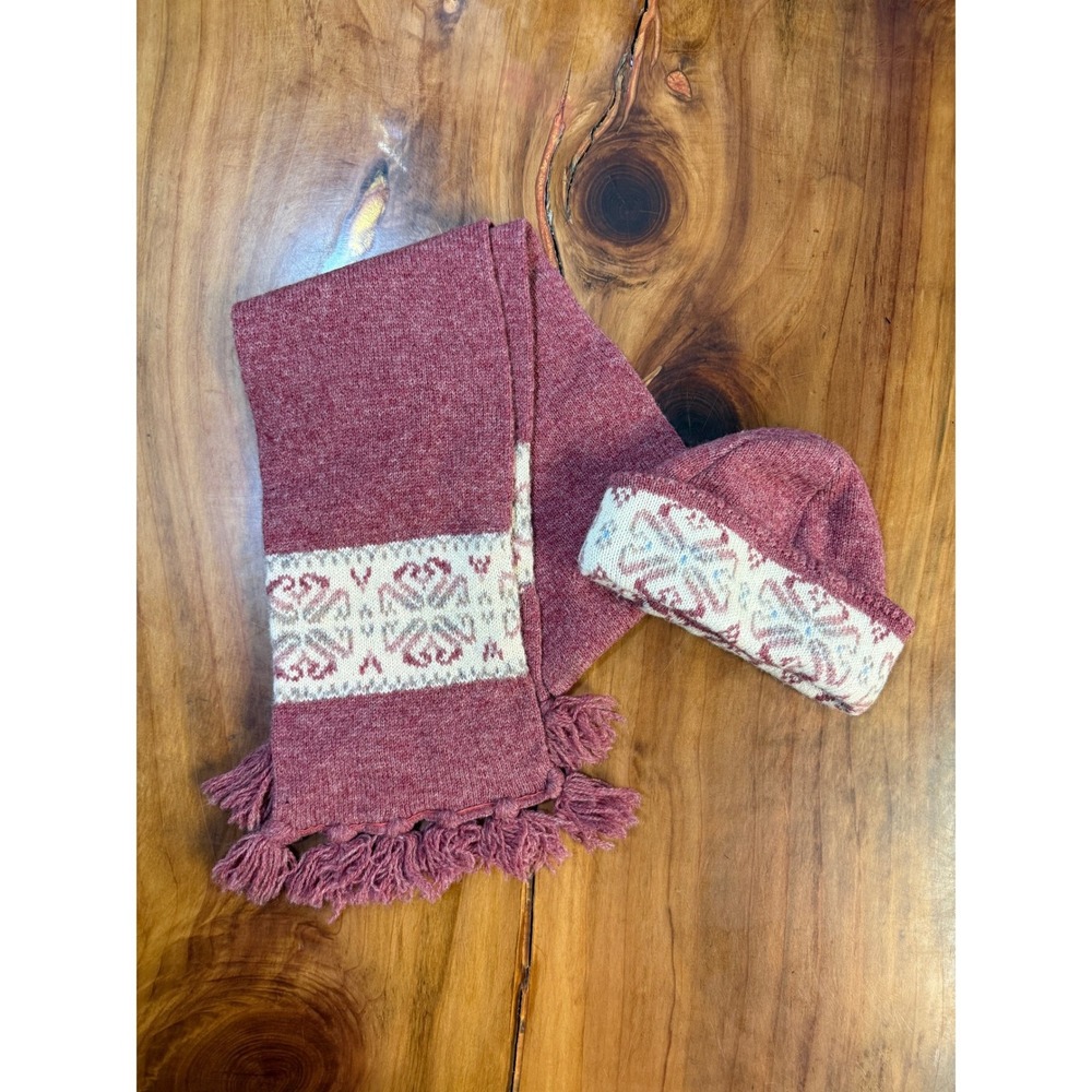 Edinburgh Woolen Mill Rectangle Scarf Hat Set Fringe Winter Shetland Wool L3-17
